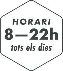 pictograma de l'horari de La Neta / LANETA, servei de llavat i eixugat de roba obert de 8 a 22h tots els dies de l'any