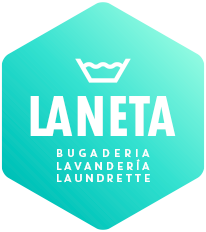 logo de La Neta / LANETA bugaderia, lavandería, laundrette, versió amb hexàgon i degradat de color verd